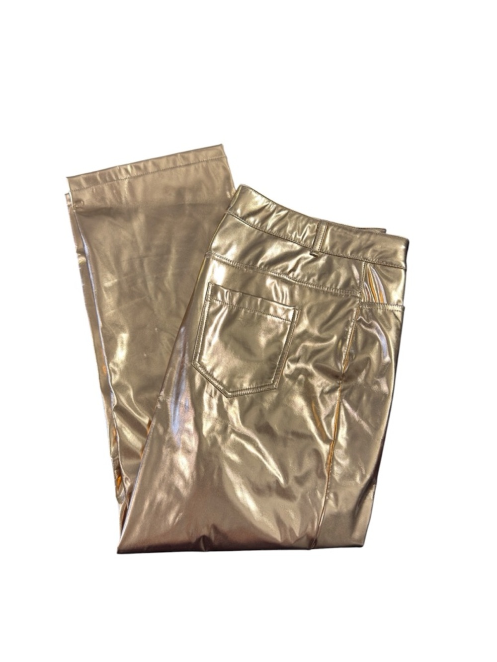 Metallic Gold/Bronze High-Shine Crop Pants
